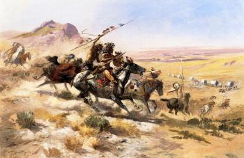 Charles Marion Russell : Attack on a Wagon Train